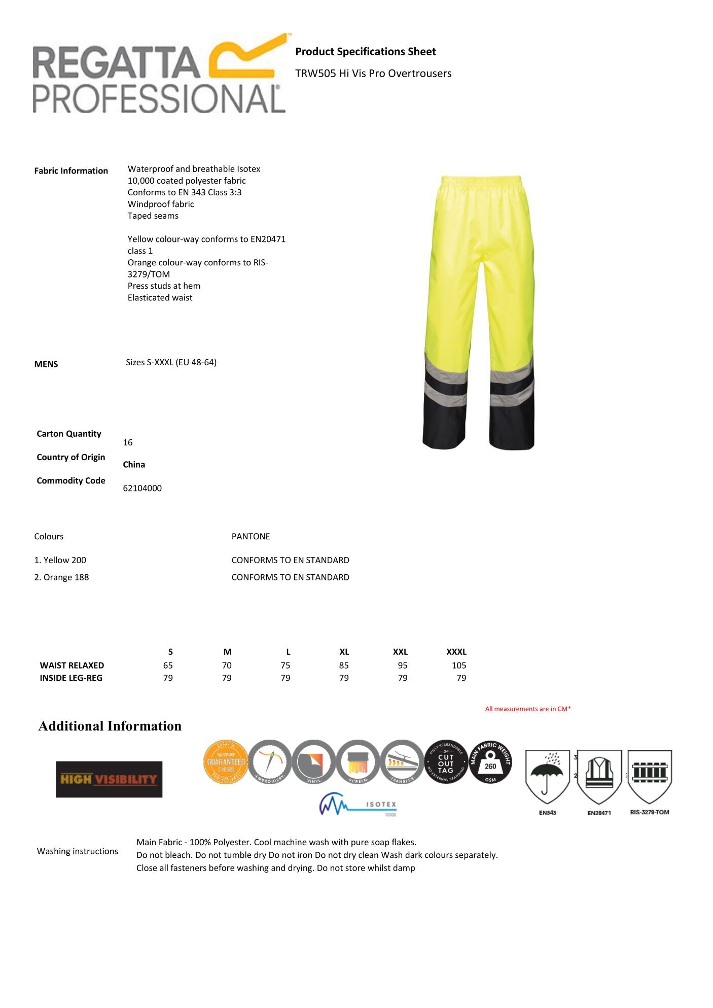 HI-VIS PRO WATERPROOF REFLECTIVE WORK OVER TROUSERS REGATTA