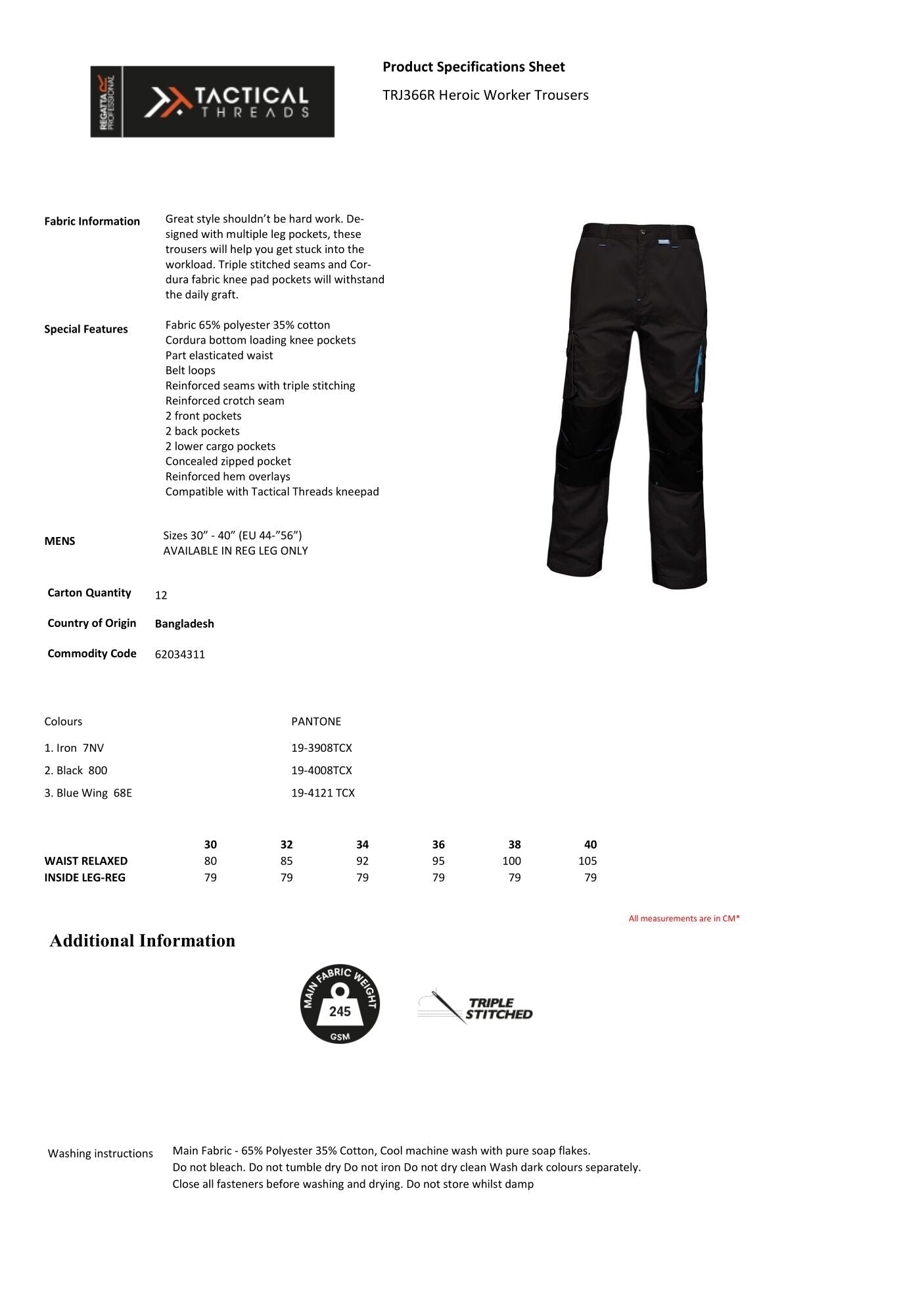 TRJ366R regatta professional delovne hlace HEROIC CARGO TROUSER PANDASSPOT DESCRIPTION